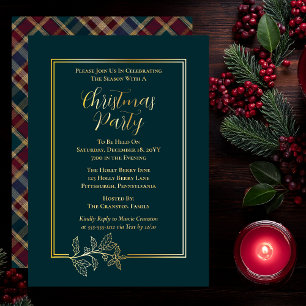Invitation En Aluminium Elegant Holly Berries Rich Plaid Noël