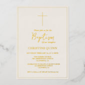 Invitation En Aluminium Élégant ivoire & Baptême Or & Christening (Recto)
