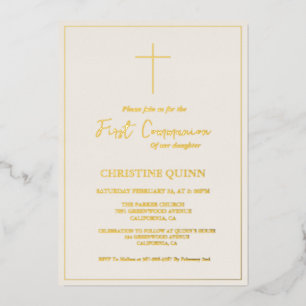 Invitation En Aluminium Élégant ivoire et or Première communion sainte
