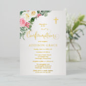 Invitation En Aluminium Elégant jardin Rose - Confirmation fille - Or (Debout devant)