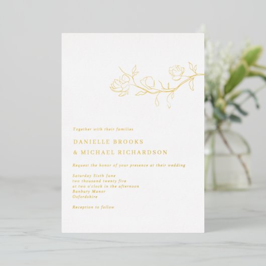 Invitation En Aluminium Elégant Jasmine Branche Mariage Or (Debout devant)