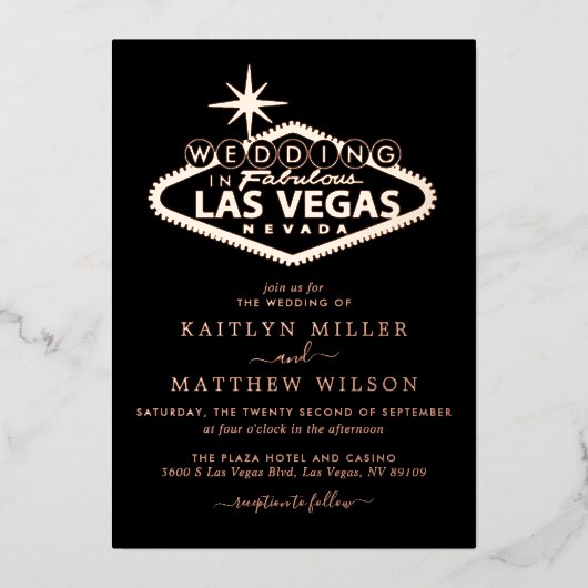 Invitation En Aluminium Elégant Las Vegas Destination Mariage Real (Recto)