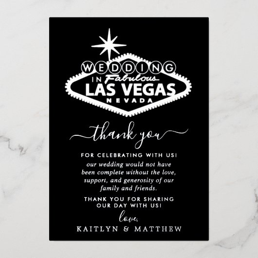 Invitation En Aluminium Elégant Las Vegas Destination Merci de mariage (Recto)