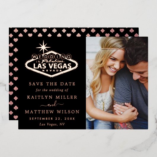 Invitation En Aluminium Elégant Las Vegas Photo Mariage Enregistrer La Dat (Recto/Verso)