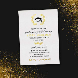 Invitation En Aluminium Elegant Laurel Wreath Graduation Party Gold