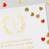 Invitation En Aluminium Elegant Laurel Wreath Monogramme Mariage de typogr