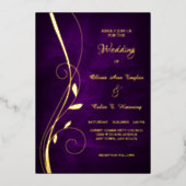 Invitation En Aluminium Elegant Leaf Swirl Deep Purple Wedding (Recto)