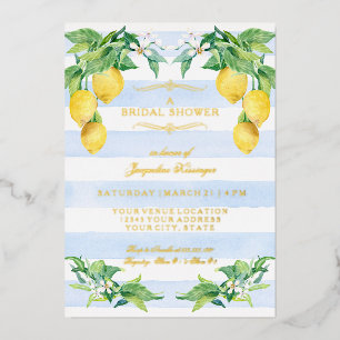 Invitation En Aluminium Élégant Lemon Floral Or Foil Shower de Mariage