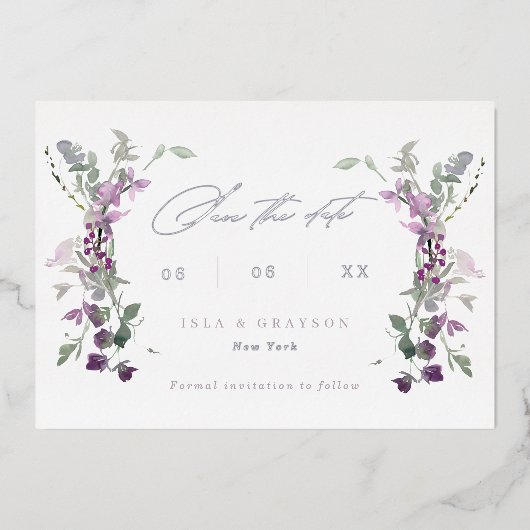 Invitation En Aluminium Elégant Lilac Fleurs sauvages Mariage Enregistrer (Recto)