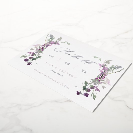 Invitation En Aluminium Elégant Lilac Fleurs sauvages Mariage Enregistrer  (Rotation)