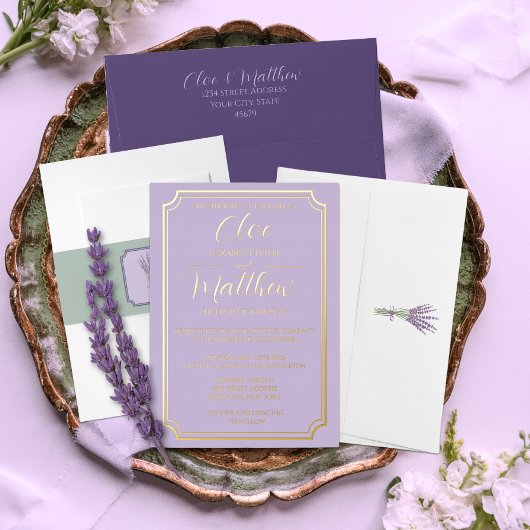Invitation En Aluminium Élégant Lilac simple et Wdding Script or