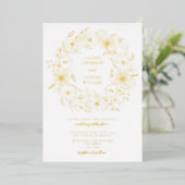 Invitation En Aluminium Elégant Line Art Floral Wreath Mariage Gold (Debout devant)