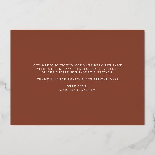 Invitation En Aluminium Elegant Love and Thanks Brown Photo Mariage (Verso)