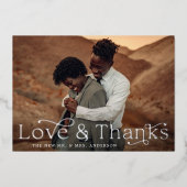 Invitation En Aluminium Elegant Love and Thanks Slate Blue Photo Mariage (Recto)