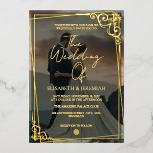 Invitation En Aluminium Elégant Luxury Gold & Black Overlay Mariage photo