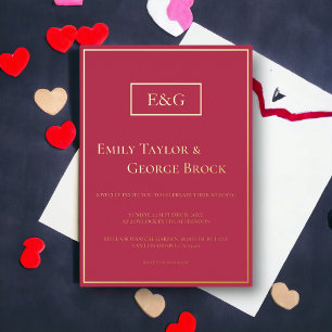 Invitation En Aluminium Elégant Luxury Gold Script Magenta Modern Mariage