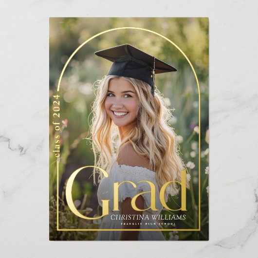 Invitation En Aluminium Élégant Lycée Diplômé en photo (Recto)