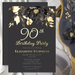 Invitation En Aluminium Elegant Magnolia Adult 90th Birthday Party Gold<br><div class="desc">Celebrate ninety remarkable years with timeless elegance. This magnolia floral birthday invitation features dramatic botanical artwork accented with luxurious metallic foil on a rich charcoal background. The elegant floral design and classic typography create a beautiful invitation perfect for honoring a meaningful milestone celebration with family and friends. Customize with gold,...</div>