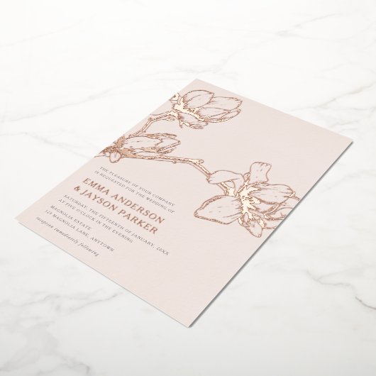 Invitation En Aluminium Élégant Magnolia Mariage Bleu Rose Or (Rotation)