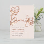 Invitation En Aluminium Élégant Magnolia Mariage Bleu Rose Or (Debout devant)