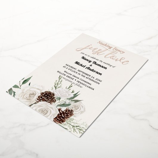 Invitation En Aluminium Élégant mariage À feuillage persistant d'or d'hive (Rotation)