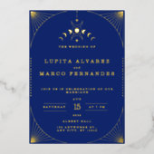 Invitation En Aluminium Élégant Mariage à huile Tarot Gold Marine (Recto)