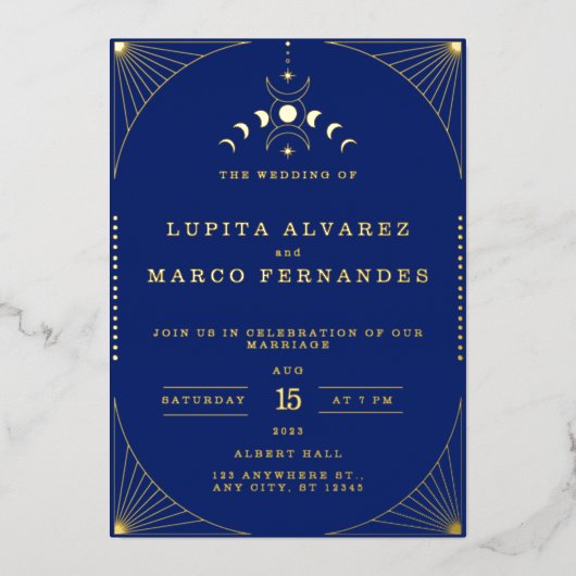 Invitation En Aluminium Élégant Mariage à huile Tarot Gold Marine (Recto)