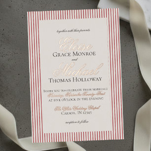 Invitation En Aluminium Élégant Mariage à Rayures Rouges Script Ancien Arg