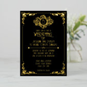 Invitation En Aluminium Elégant Mariage Art Déco Art Déco Noir (Debout devant)