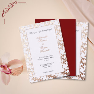 Invitation En Aluminium Élégant Mariage avec Motif Rococo en Or Pressé