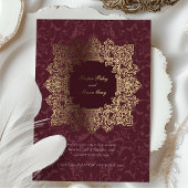Invitation En Aluminium Élégant Mariage baroque Bourgogne Gold Foil