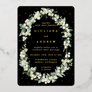 Invitation En Aluminium Elégant Mariage Black Snowberry+Eucalyptus