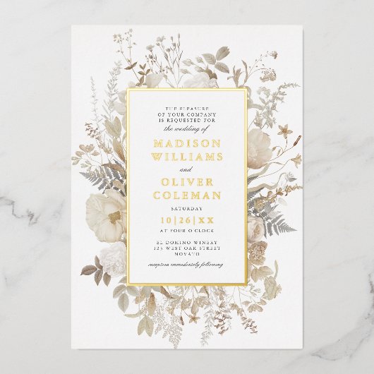 Invitation En Aluminium Elégant Mariage blanc de cadre à fleurs Terre VRAI (Recto)