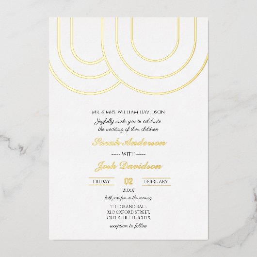 Invitation En Aluminium Élégant Mariage blanc et or simple (Recto)