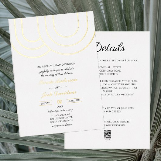 Invitation En Aluminium Élégant Mariage blanc et or simple