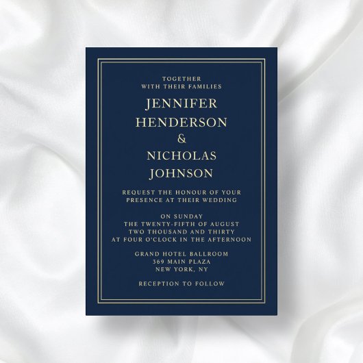 Invitation En Aluminium Élégant Mariage bleu marine Bleu Gold