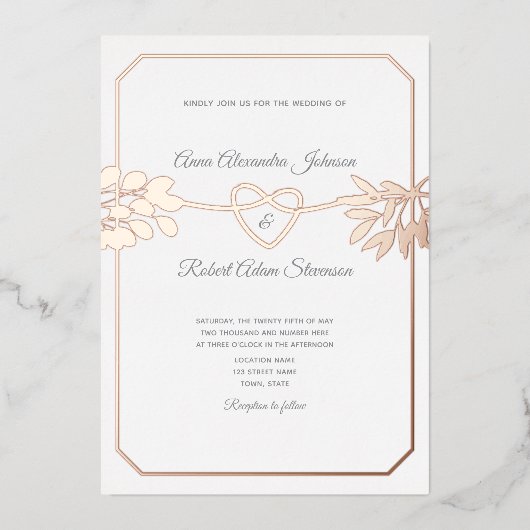 Invitation En Aluminium Élégant Mariage botanique en or (Recto)