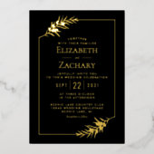 Invitation En Aluminium Elégant Mariage Botanique Or Black Frame (Recto)