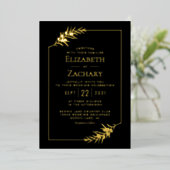 Invitation En Aluminium Elégant Mariage Botanique Or Black Frame (Debout devant)