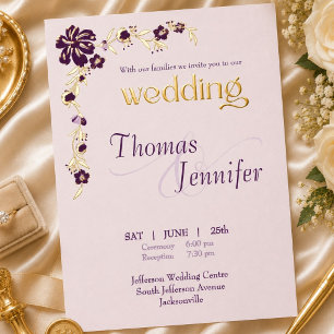 Invitation En Aluminium Élégant Mariage Botanique Rose Et Plum Or