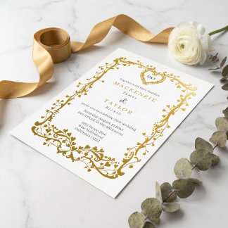 Invitation En Aluminium Élégant Mariage Cadre Français Cœur