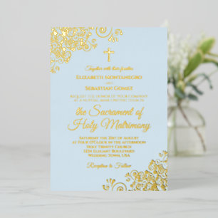 Invitation En Aluminium Élégant mariage catholique bleu poudré et or