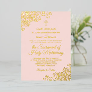 Invitation En Aluminium Élégant Mariage catholique rose et or