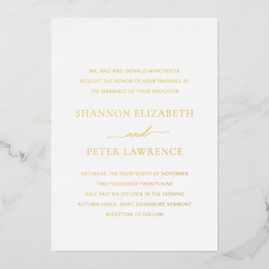 Invitation En Aluminium Élégant Mariage classique (Recto)