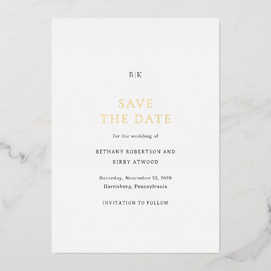 Invitation En Aluminium Élégant mariage classique Enregistrer la date (Recto)