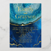 Invitation En Aluminium Élégant Mariage d'Agate Galaxy Bleu & Or (Recto)
