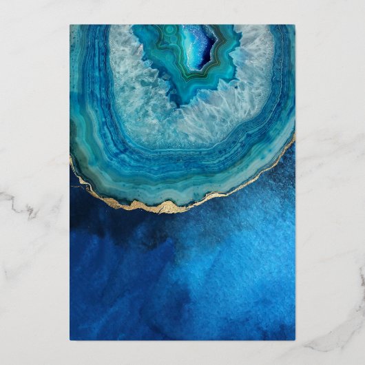 Invitation En Aluminium Élégant Mariage d'Agate Galaxy Bleu & Or (Verso)