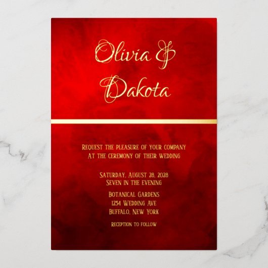 Invitation En Aluminium Élégant Mariage d'aquarelle rouge foncé (Recto)