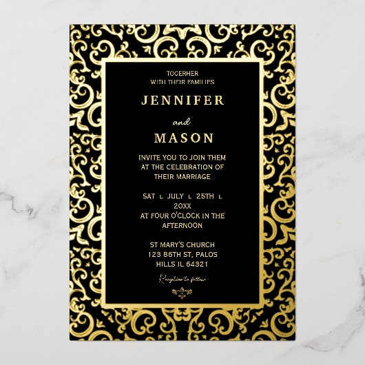 Invitation En Aluminium Élégant Mariage de cadre or (Recto)