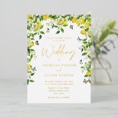 Invitation En Aluminium Élégant Mariage de citron botanique or (Debout devant)
